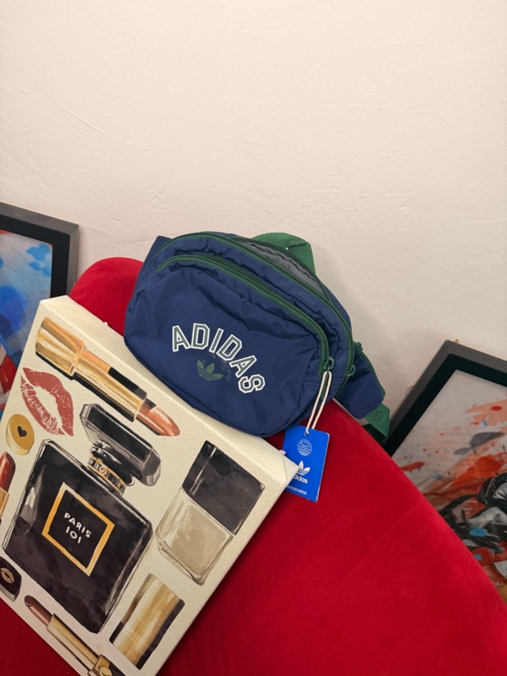 adidas Navy and Green Logo Waist Pack